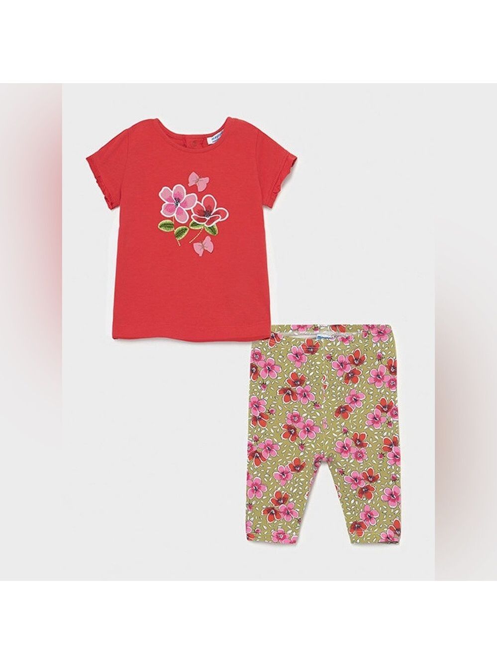 Size 12 months Mayoral Coral Top with Olive Floral Leggings